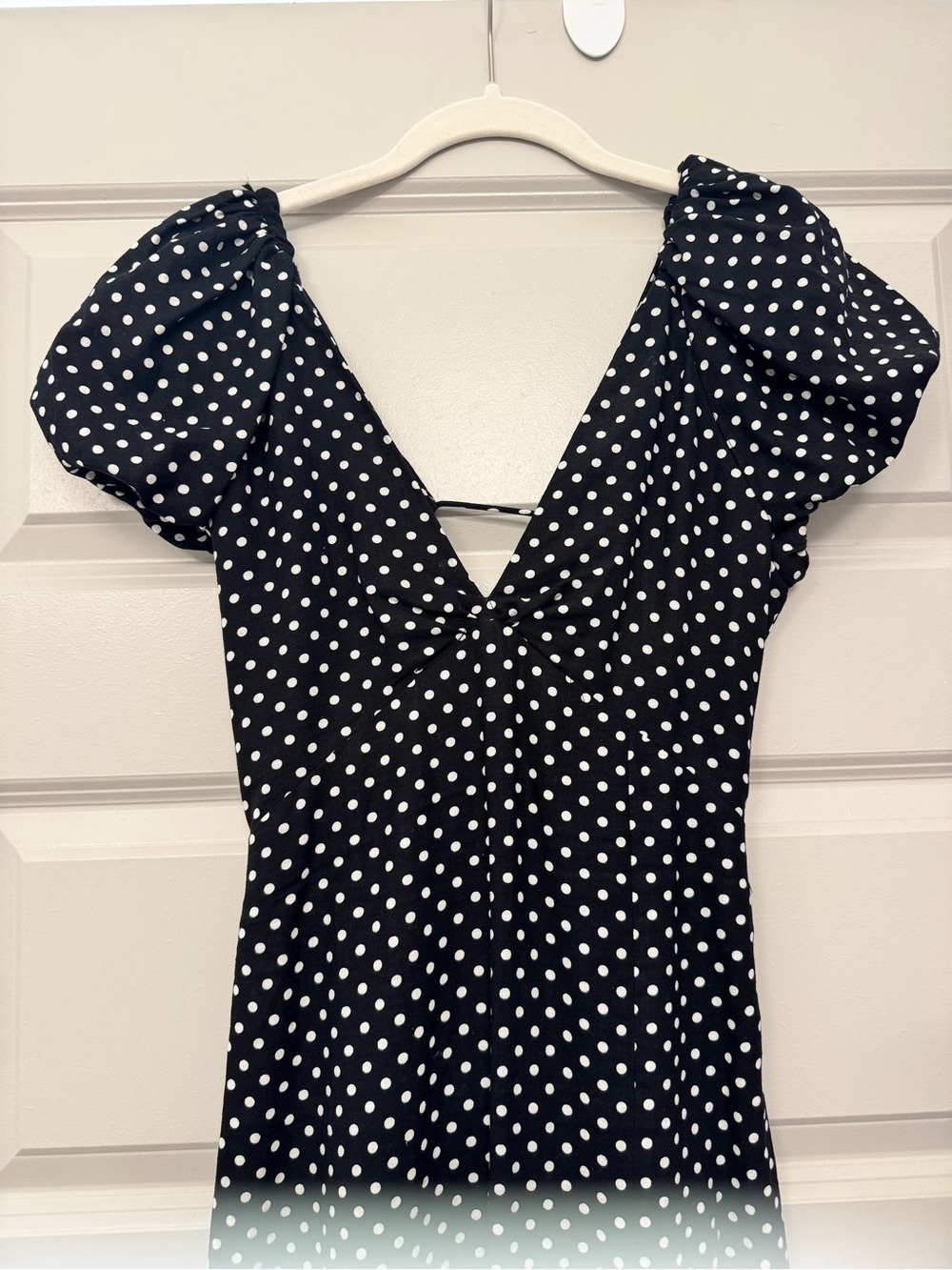 Zara Black Dress with White Polka Dots and Puff Detail